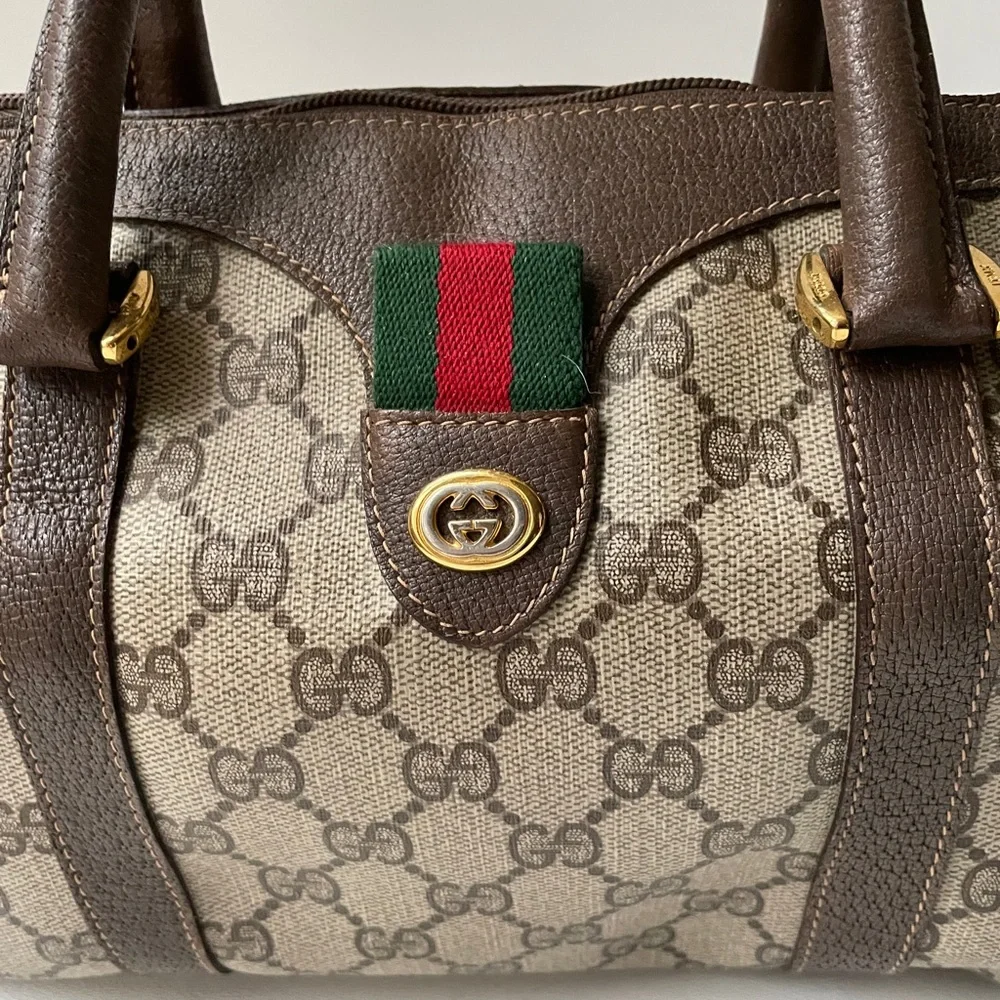 Authentic Vintage Gucci Boston Brown GG Coated Canvas Satchel - Picture 2 of 14